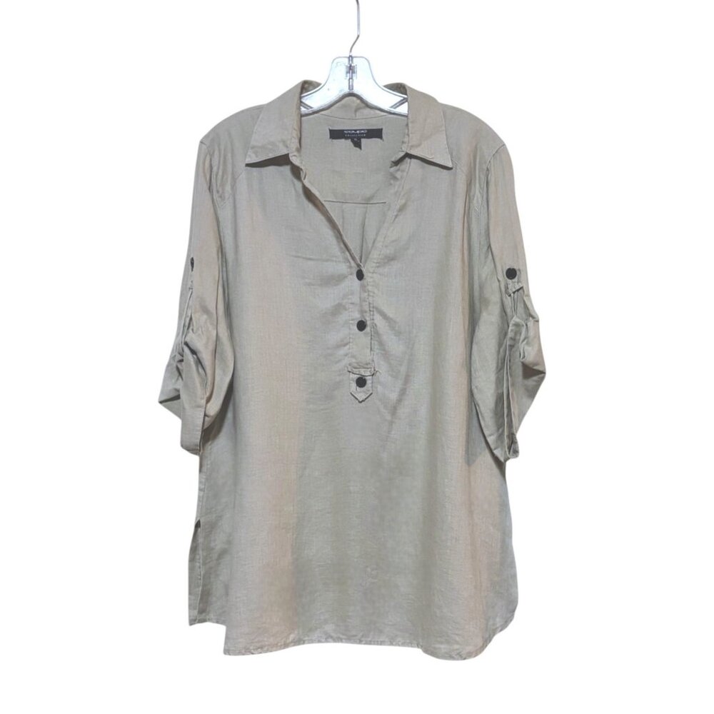 Y2K Coupe Linen Top XL Oversized Popover Tunic Lagenlook Neutral 100% Linen